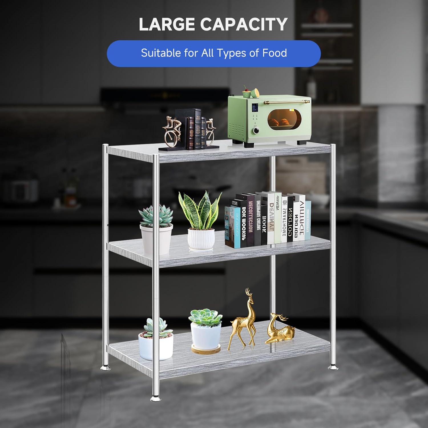 Garvee Stainless Steel Shelves,24 in x14 in x32 in 3-Tier Storage Shelf Heavy Duty Storage Rack Shelving Capacity Shelf Unit for Kitchen Garage Office Restaurant Warehouse,330 LB Per Shelf