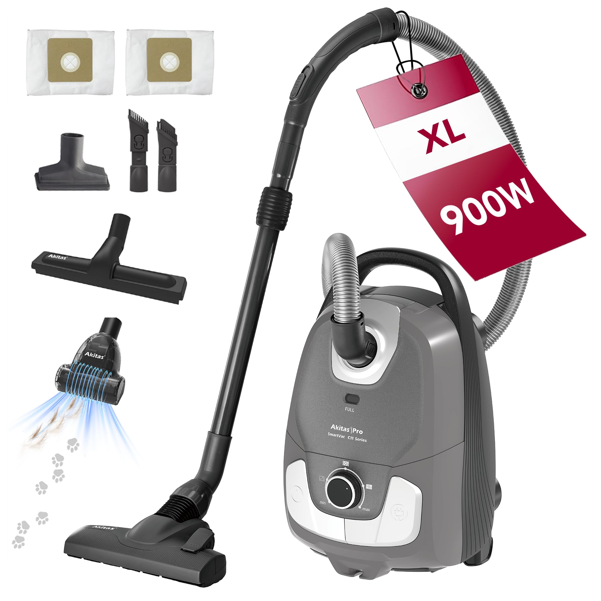 Akitas C11 Pet Bagged Cylinder Vacuum Cleaner, 900W
