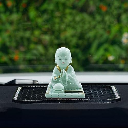Miniatura 5 de Figura de monje pequeño, juguetes solares para la cabeza, juguete divertido de cabeza agitadora, estatua china de monje de Buda, adorno para tablero