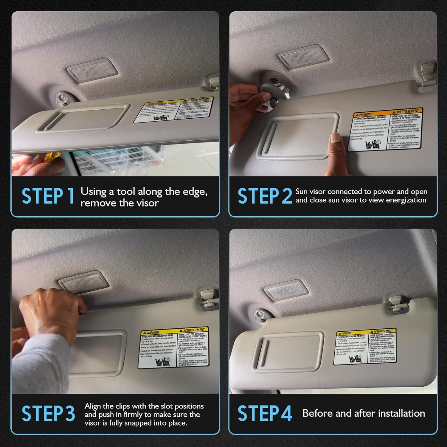 Sun Visor Driver Side for 2014-2019 Toyota Highlander, Gray Left Side Car Visor with Light Mirror,Replacement#74320-0E074-B0