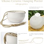 Mkono Ceramic Hanging Planter of Shallow 8 Inch and Deep 6 Inch for Indoor Outdoor Plants, Set of 2 Modern Plant Pot Geometric Porcelain Hanging Basket with Polyester Rope Hanger for Herbs Ferns Ivy