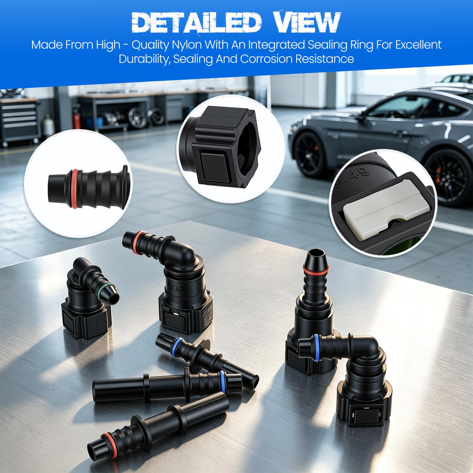 36-Teiliges Kraftstoffleitungsverbinder Set, Schnellkupplungen für Benzinschlauch, Gerade und Winkelanschlüsse, kompatibel mit 9.89mm 9.49mm 7.89mm 6.3mm, für Auto, Motorrad, Boot – ID8mm ID6mm