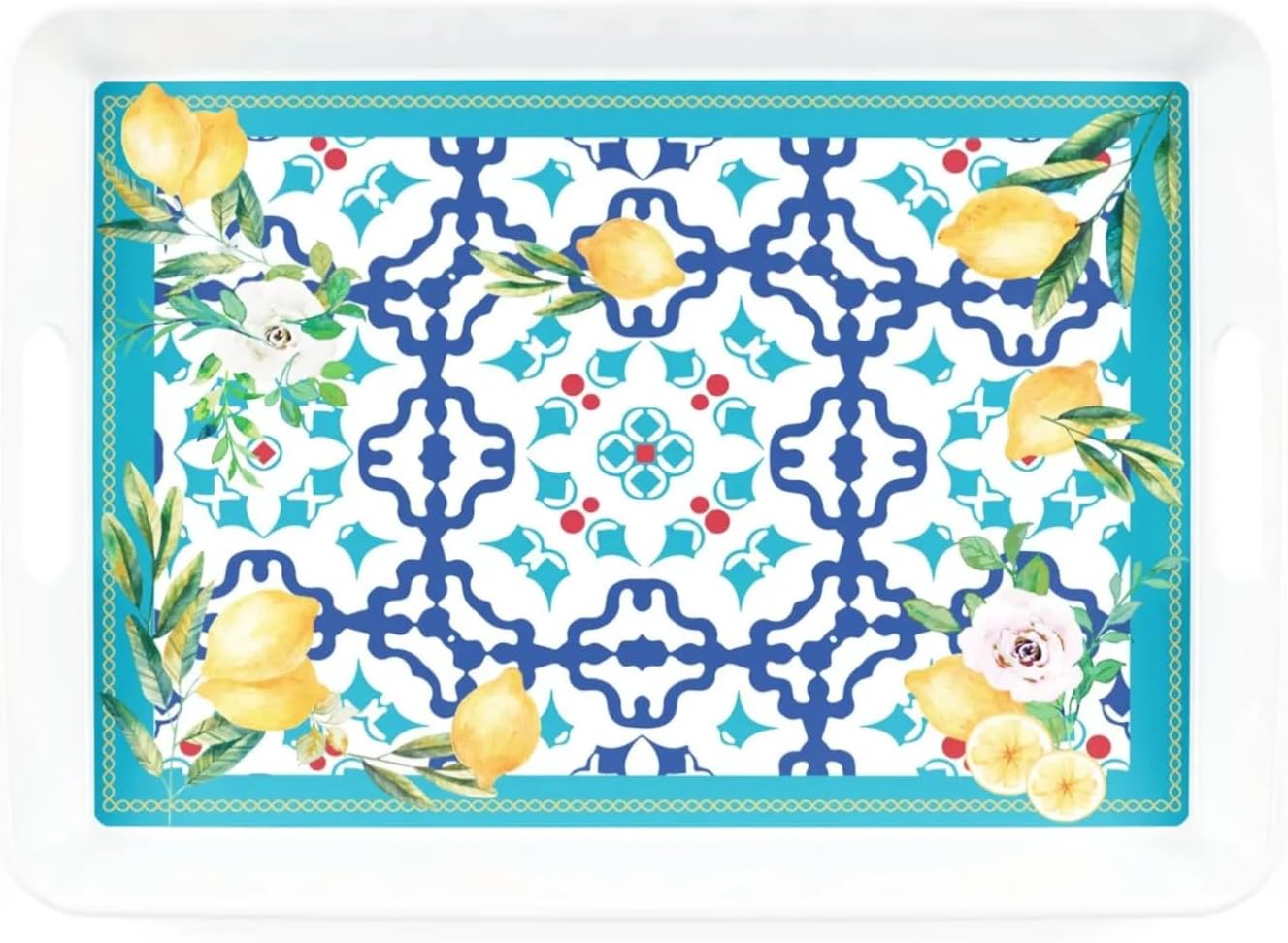 GUZZINI Flower&Lemon 15.5" Rectangular Decorative Tray - Spring Flowers, Scratch Resistant, BPA-Free, Dishwasher Safe, Ideal for Brunch/Lunch, Entertainment, Casual - Indoor & Outdoor Use