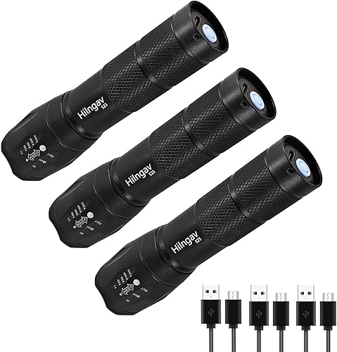 Miniatura 2 de Paquete de 3 linternas LED recargables, mini linternas de camping superbrillantes pequeñas con haz zoomable, práctica carga USB C para camping,