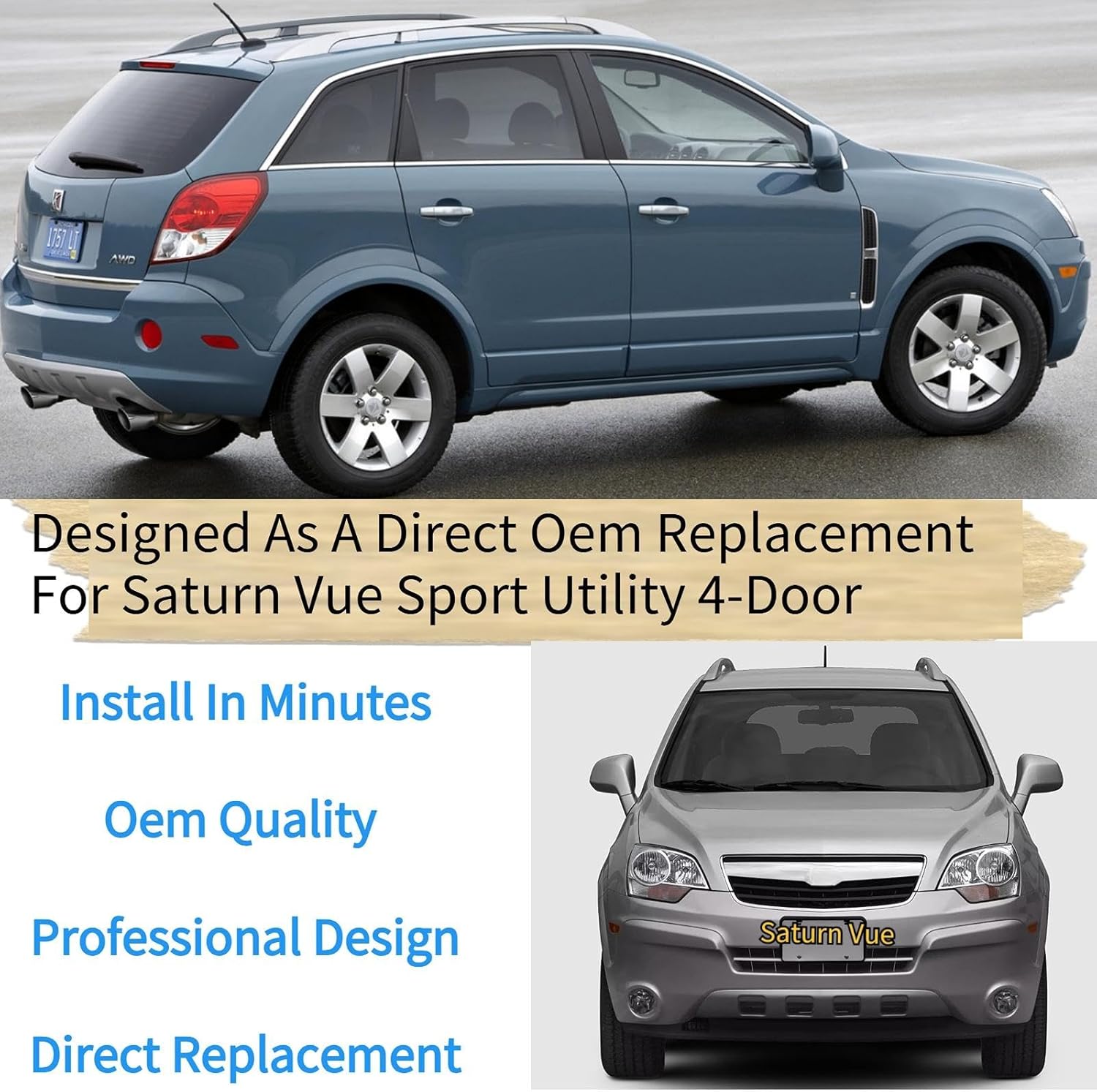 Rear Wiper Blade & Arm Replacement for Saturn Vue 2007-2010 2008 2009 - OEM Fit for Hybrid Green Line Red Line XE XR Models - All-Season Rear Back Windshield Wiper Blade Set