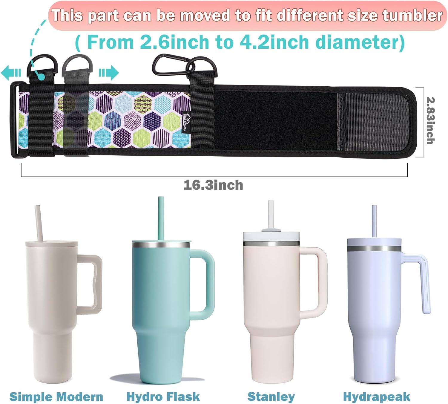 WK IEASON New Water Bottle Handle Shoulder Strap Carrier Holder for Stanley Tumbler 30-40OZ Hydro Flask Wide Mouth 12oz-64oz - Image 4