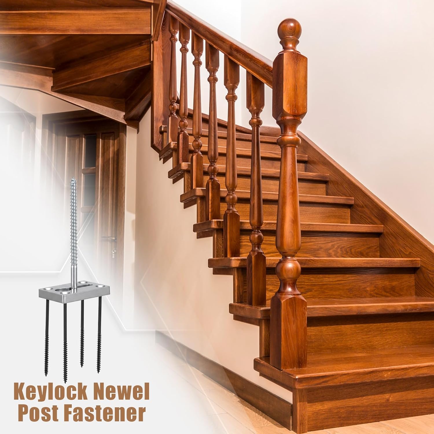 2 Pcs Newel Post Mounting Kit, Carbon Steel Post Brackets for Wood Handrail Installation on Finished Floors, Stairs, Ceramic Tile & Concrete (Silver, 1.97 x 2.36 x 0.35 in)