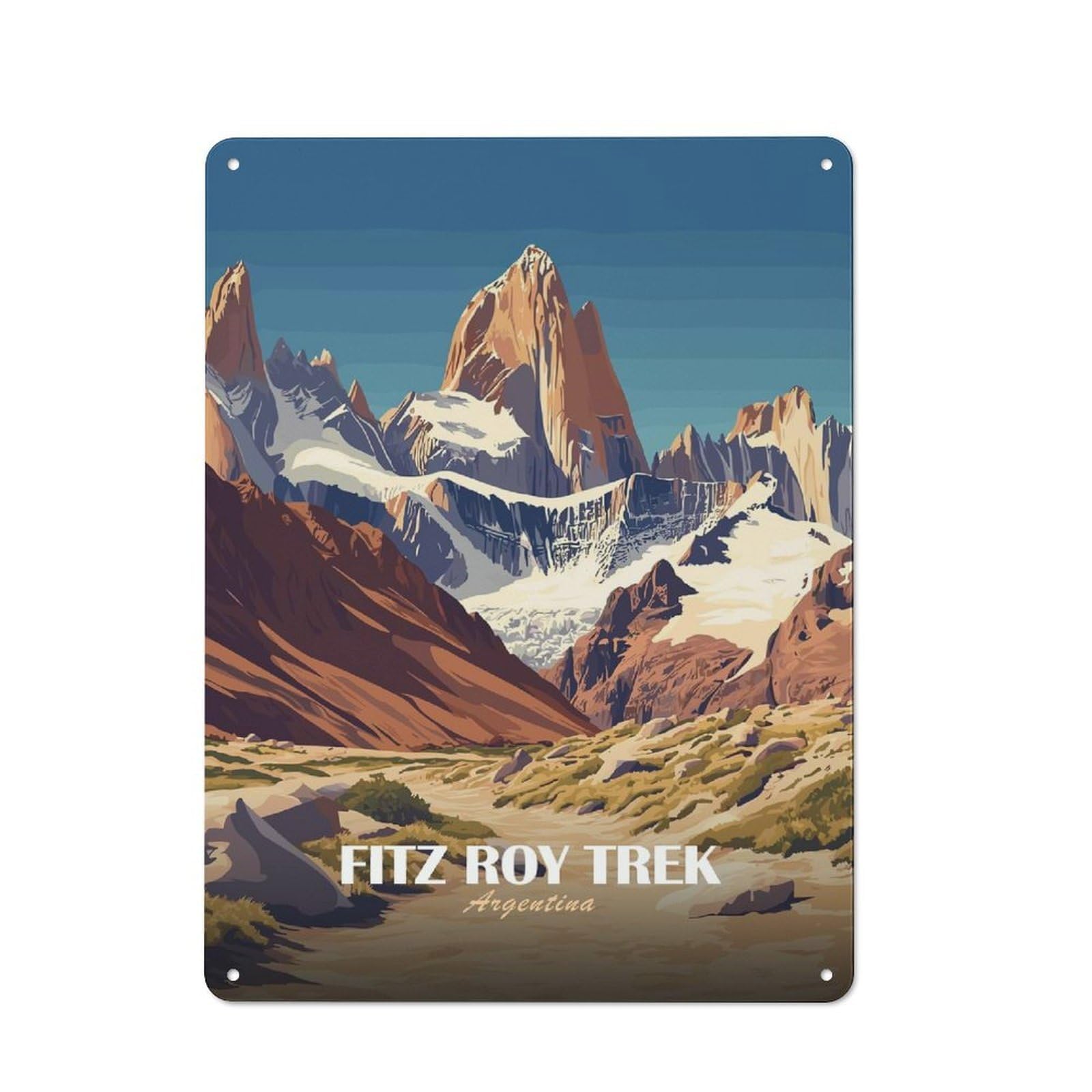Junmoney Style-16 Fitz Roy Trek, Argentina Landscape Printed Metal Sign 40X30cm For Pub Or Café, For Everyday Room Decor With A Retro Look