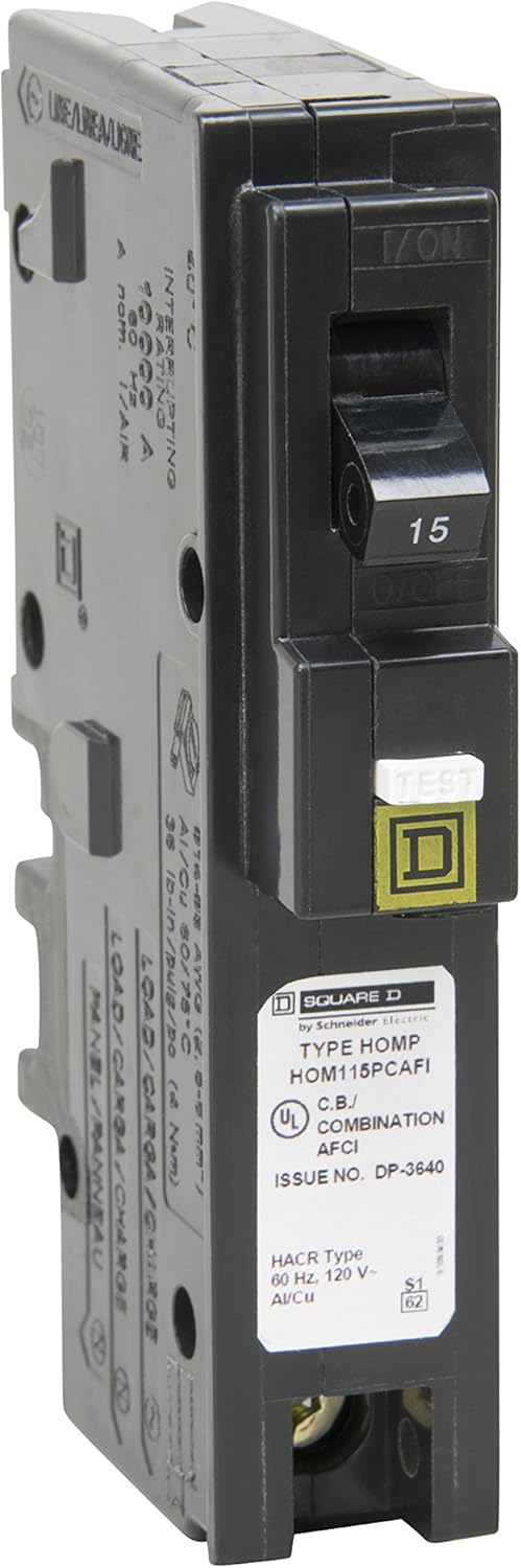 Square D - HOM115PCAFIC Homeline Circuit Breaker, 15-Amp, 120V, 1-Pole, CAFCI , Plug-On Neutral - - 