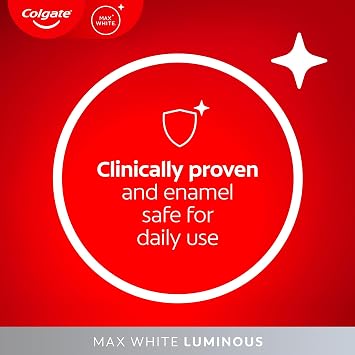 Colgate Max White Luminous Teeth Whitening Toothpaste 125ml, Removes Up to 100% of Surface Stains, Thoroughly Cleans All Around, Helps Prevent Future Discolouration, Enamel Safe for Daily Use