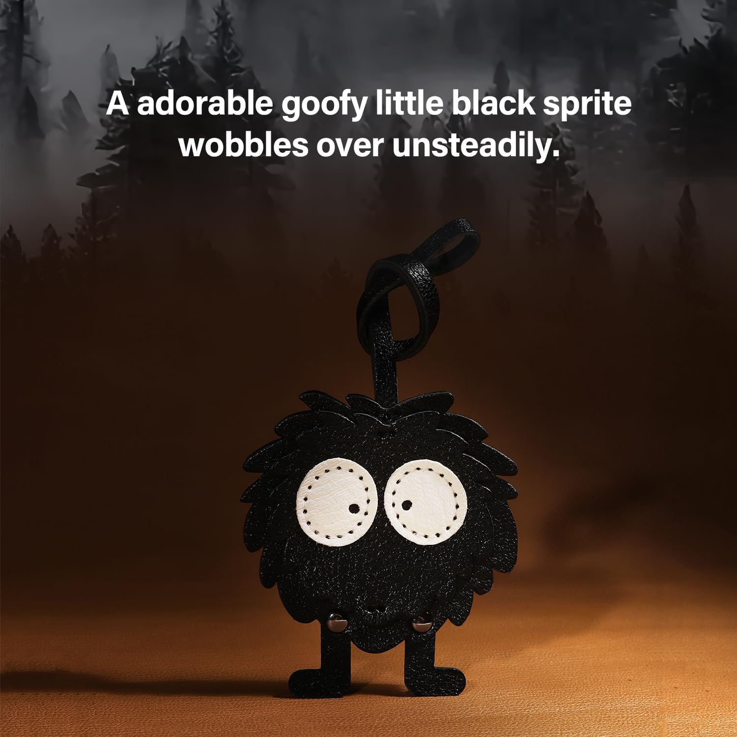 Handmade Leather Bag Charm, Cute Black Sprite Keychain, Soft Vegetable Tanned Leather Pendant, Adorable Bag Accessory for Women