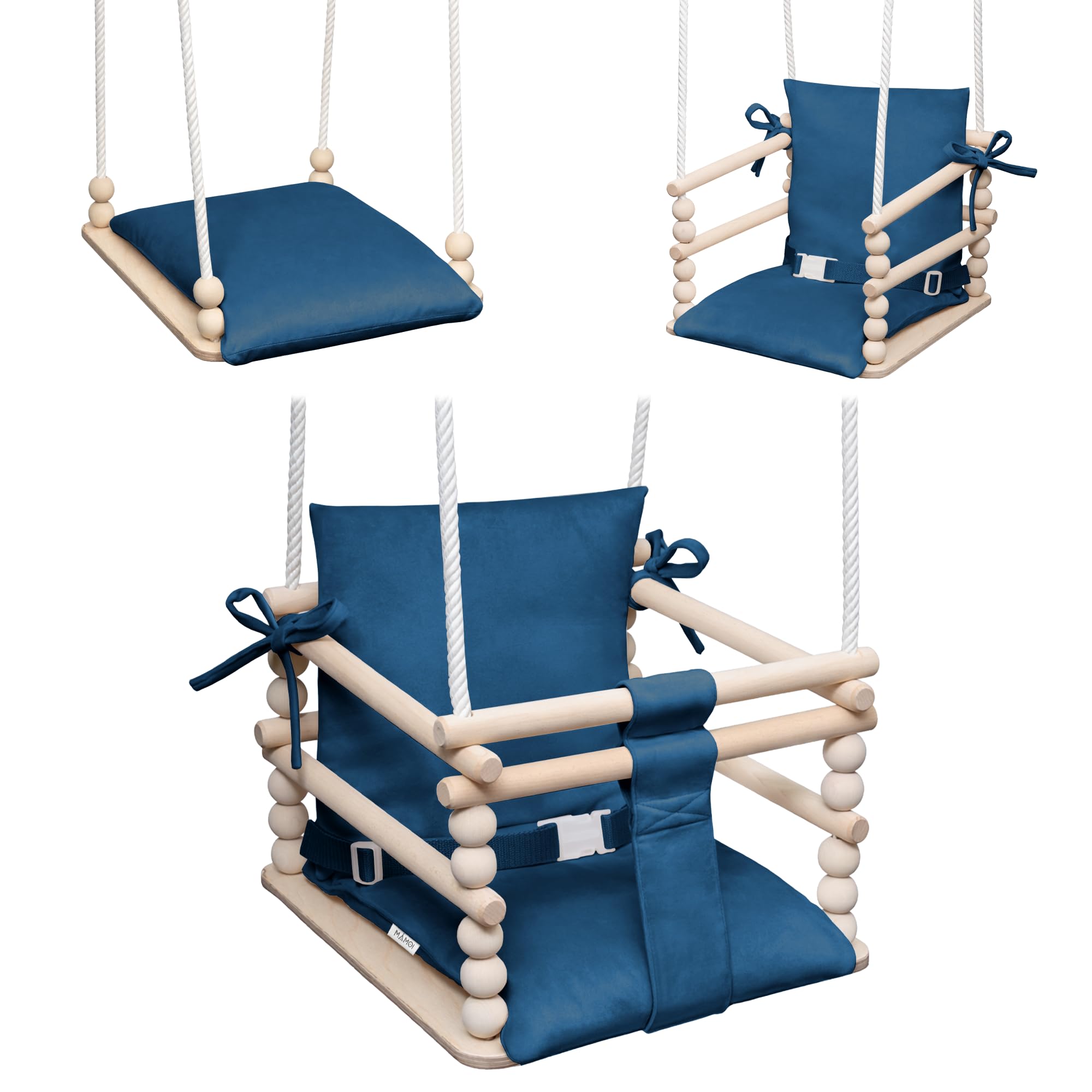 MAMOI® Babyschaukel, Schaukel Indoor, Holzschaukel für Baby und Kinder, Kinderschaukel, Schaukeln aus Holz, Kleinkinderschaukel für kinderzimmer und türrahmen, 3 in 1