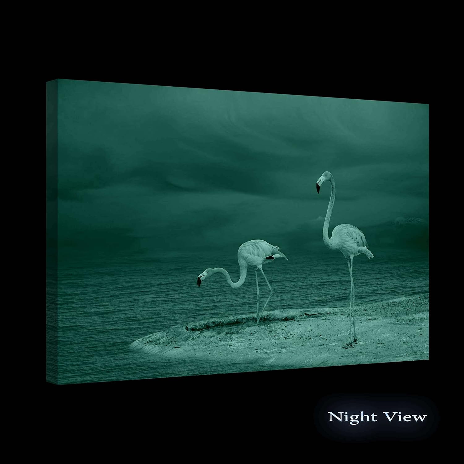 Startonight Luminous Canvas Wall Art - Pink Flamingo Birds Purple Landscape, Artwork Ready to Hang for Living Room Big Picture Home Wall Decor Print Modern and Contemporary Painting 24" x 36"