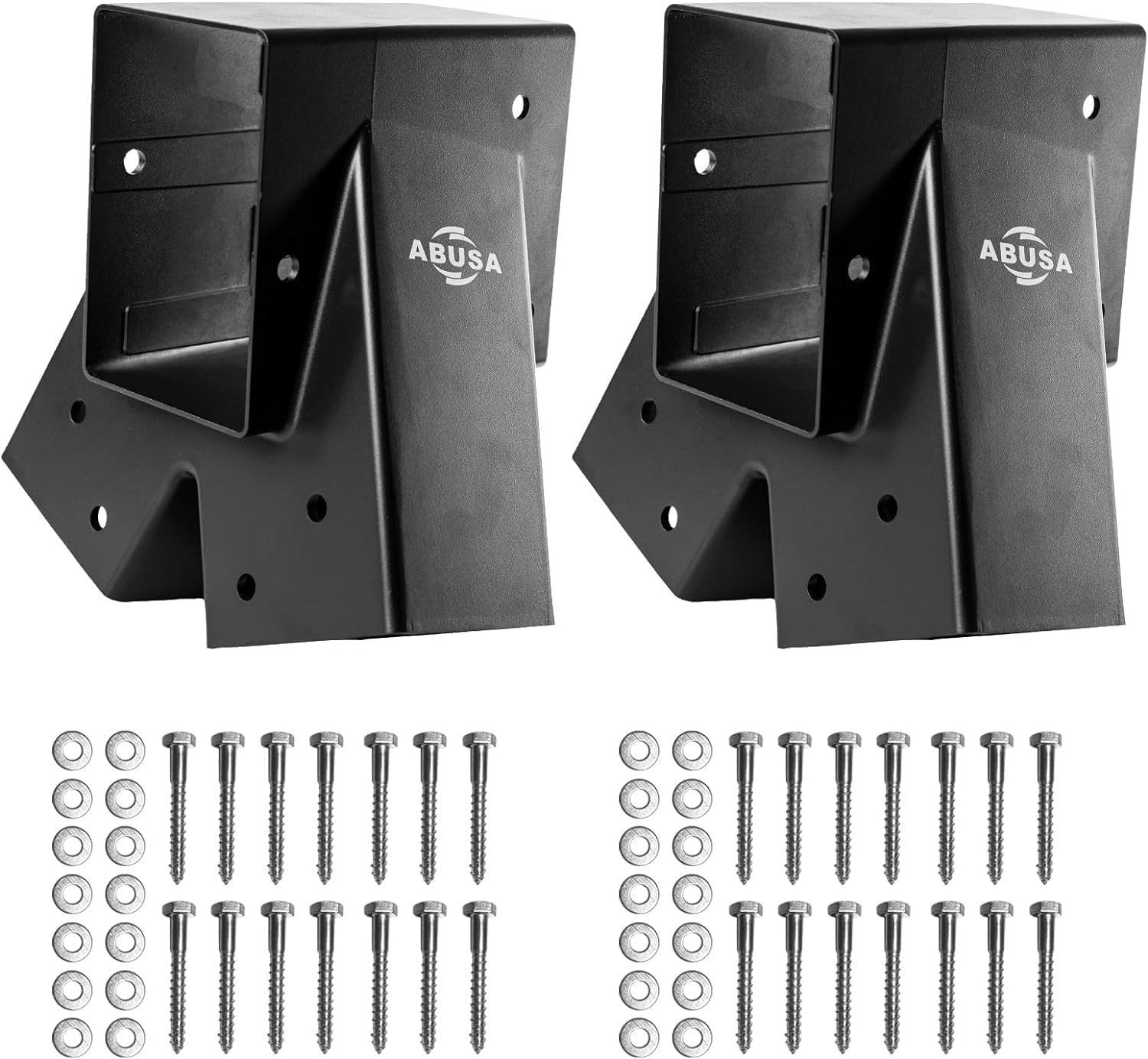 ABUSA Heavy Duty Children Swing Set Hardware Replacement Kit Including 2 Swing Brackets 4 Swing Hangers 2 Black Swing Seats for Outdoor Play Sets Playground Equipment Parts Hardware Included (H2SB)