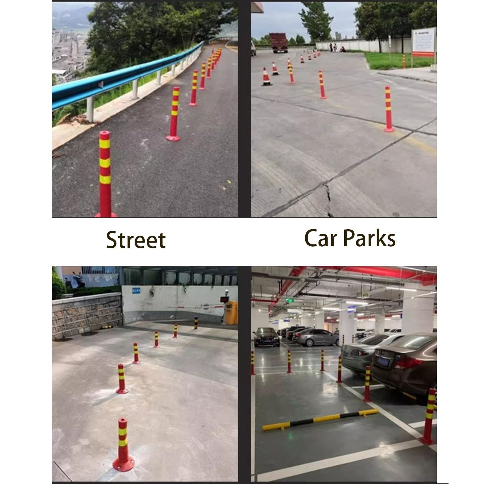 Poteau de délimitation du trafic pour allée, 2 Paquets de cônes de Barrage Flexibles avec Bandes réfléchissantes, Poteau de sécurité pour Parking et Terrain de Construction