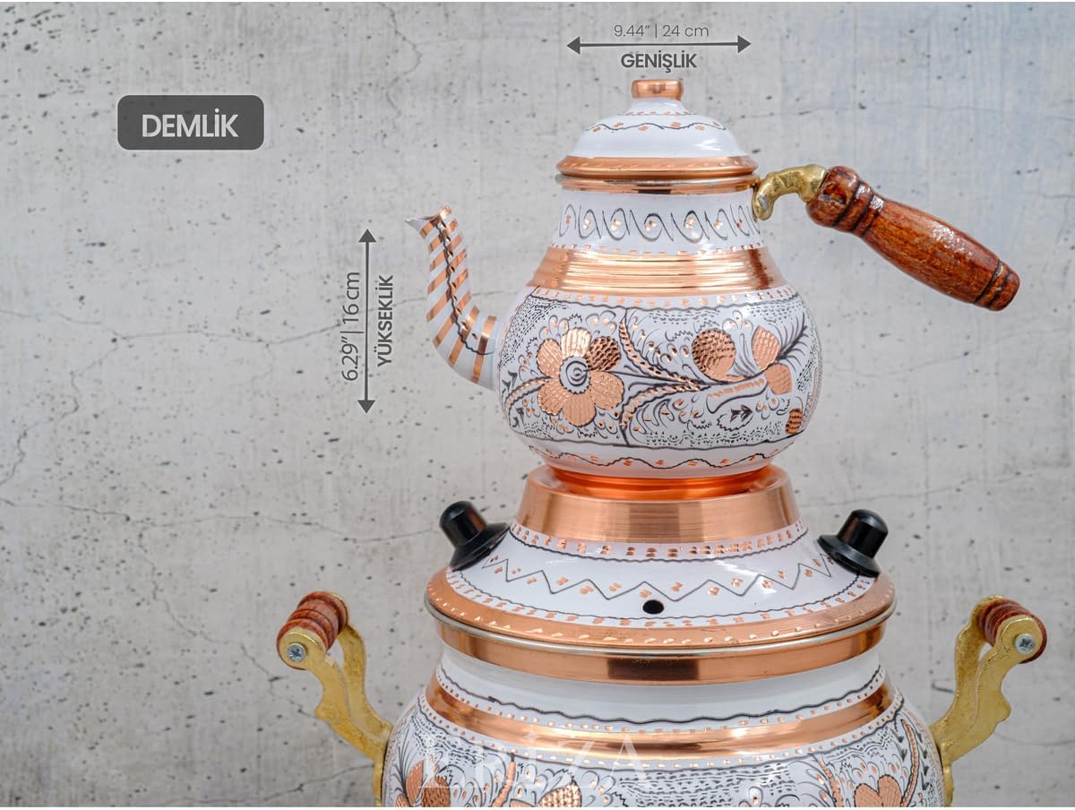 Electric Copper Samovar 5.2 Liter 220V Ornate Engraved Tea Maker, Water Dispenser for Home, Kitchen, Office, White Color - White, One Size