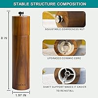 Vista 2 de Molinillo de Sal y Pimienta de Madera, Molinillo Manual de Sal y Pimienta de 8 Pulgadas, Grosor Ajustable y Recargable, Saleros de Pimienta