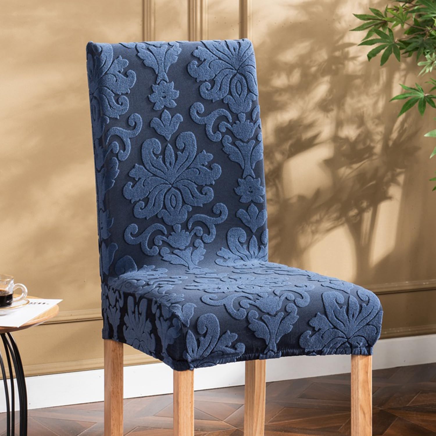 Blue,2pcs, 2Pcs/4Pcs Dining Chair Cover with Pattern Stretch Chair Protector Cover Jacquard Fabric Chair Slipcover with Elastic Band High Back Chair Cover for Dining Room Kitchen Wedding
