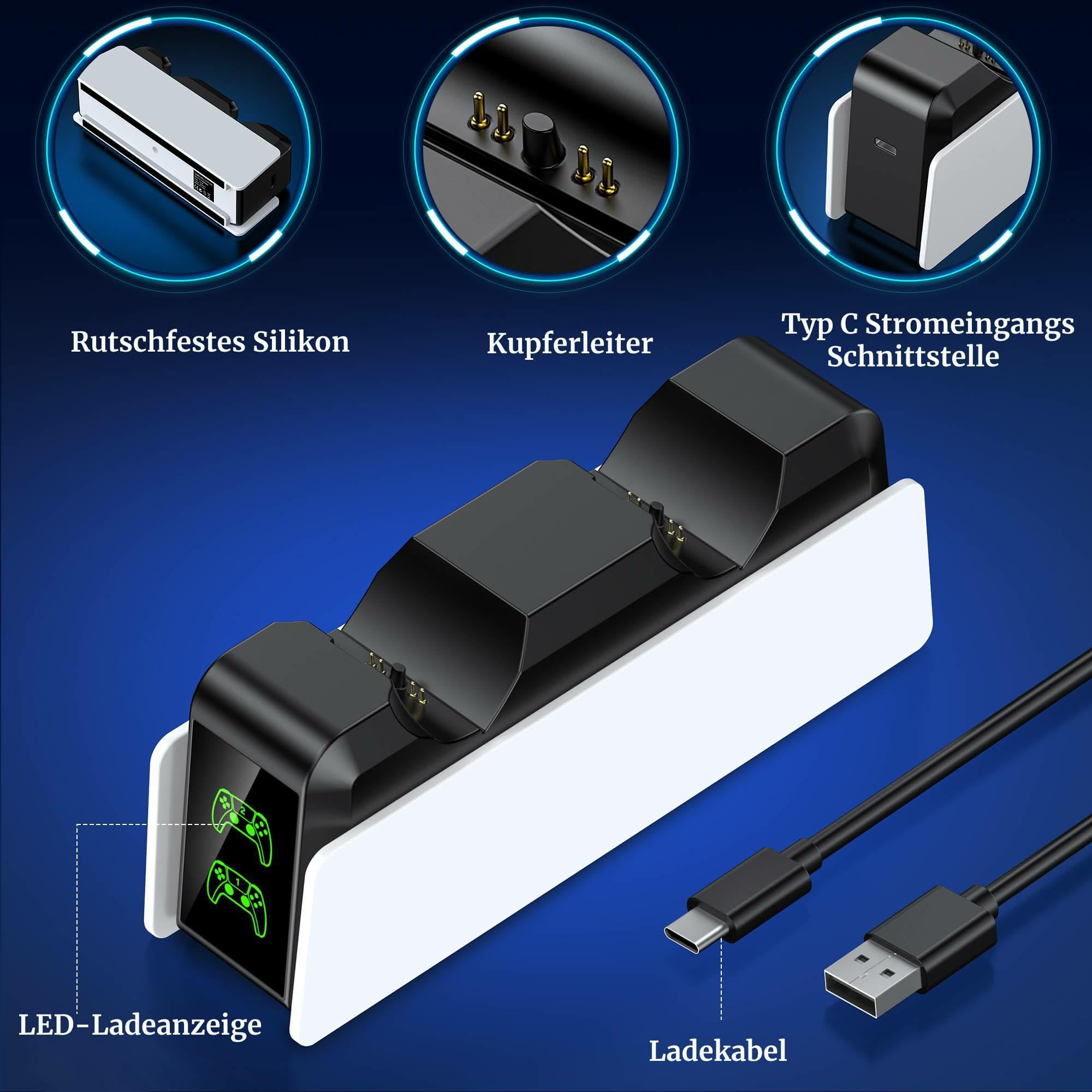 Stazione di ricarica per controller PS5, Dualsense, supporto di ricarica con indicatore LED, 3 ore di ricarica rapida per controller PlayStation 5, accessori PS5 per PlayStation 5 (nessun pulsante)