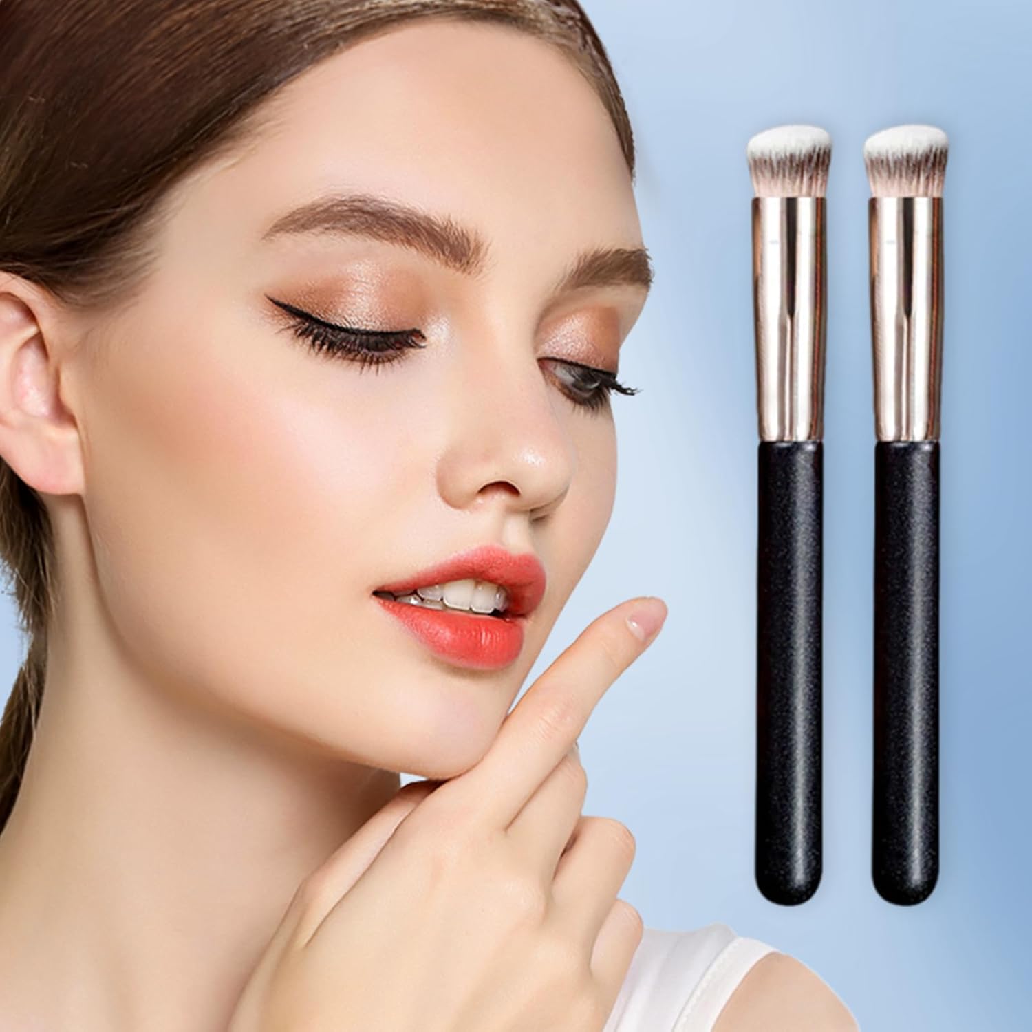 2PCS Kabuki Makeup Brush for Liquid Foundation Blending Contour and Concealer Dense Face Brush for Sculpting and Flawless Finish
