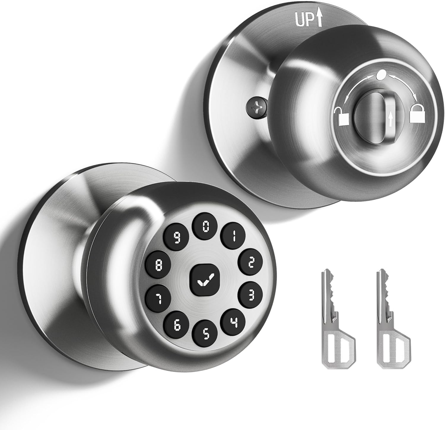 EUERTE Smart Door Knob with Lock,Keyless Entry Door Lock for Front Door, Keypad Smart Door Locks,Auto Lock,Easy to Install,Great for Bedroom,Home,Office,Hotel,Garage (Silvery,No App)