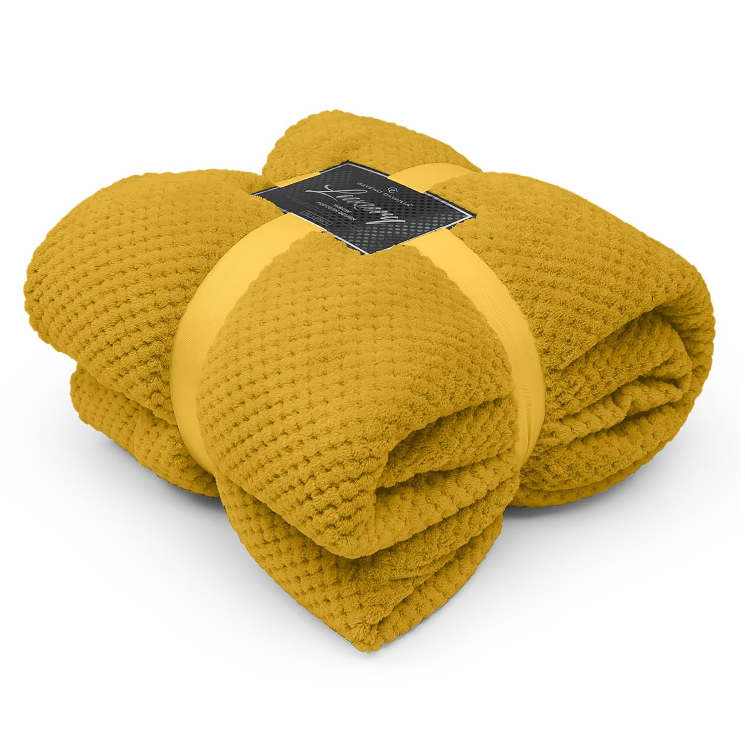 Gc Gaveno Cavailia Ochre Throws Waffle Throws For Sofas, Lightweight Soft Sherpa Fleece Blanket For Bed Settee, Thermal Warm & Cosy Double Bed Blanket Throw, 150X200 Cm Ochre