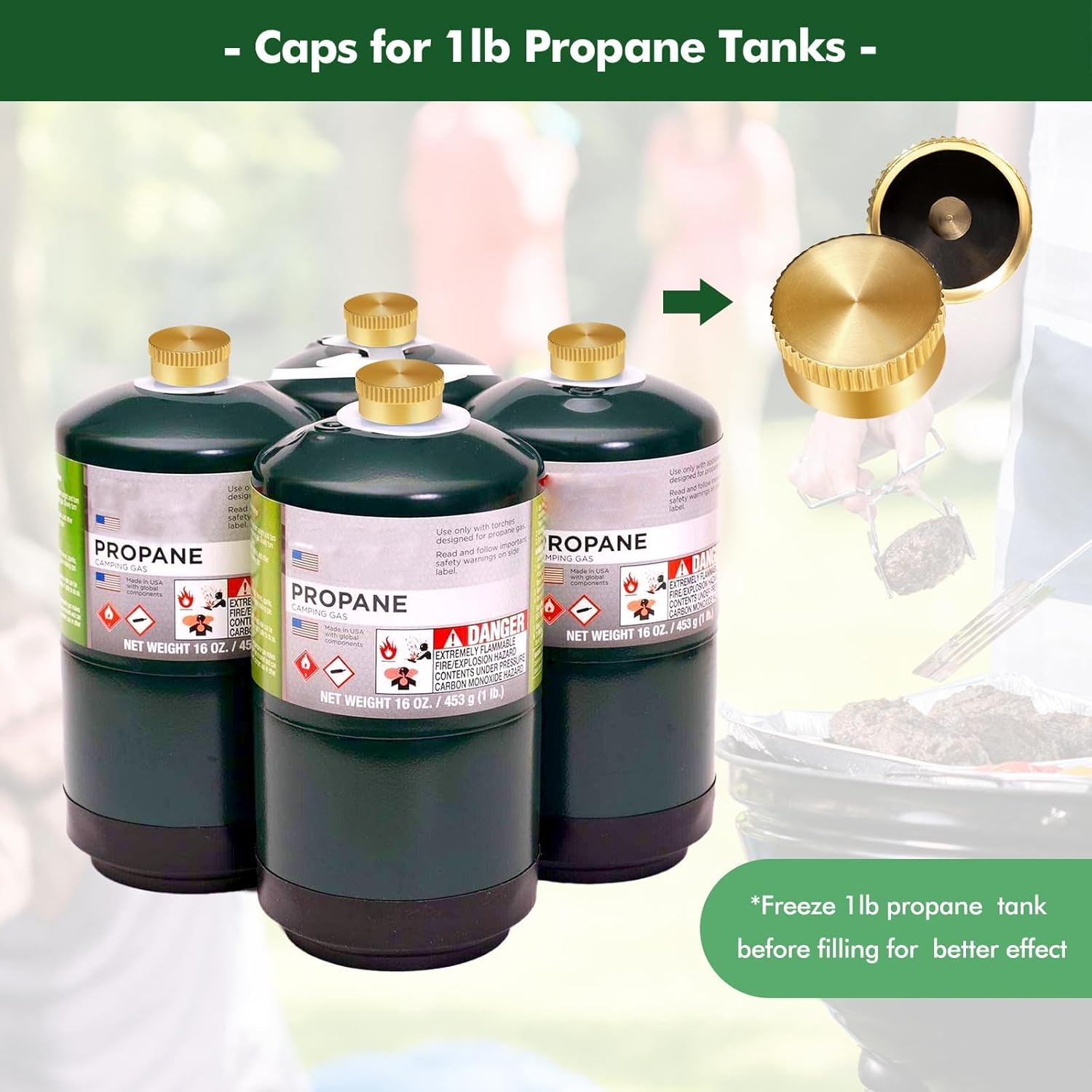 Propane Refill Adapter for 1lb. Tanks, Propane Refill Adapter for Refillable Propane Cylinder 1 lb, Propane Adapter 20lb to 1lb Converter, 90 Degree Elbow Design, with 4 Brass Caps