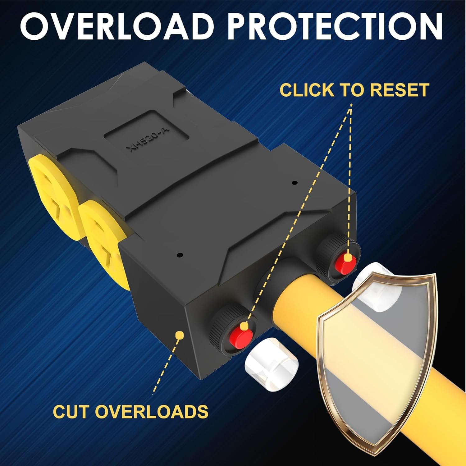 30 Amp to 20 Amp 110V Adapter, 1.5 FT, Yellow, 3 Prong L5-30P to 4X 5-15R/5-20R T-Blade, 5000W, ETL Listed, For Household Tools, Appliances, RV Camping