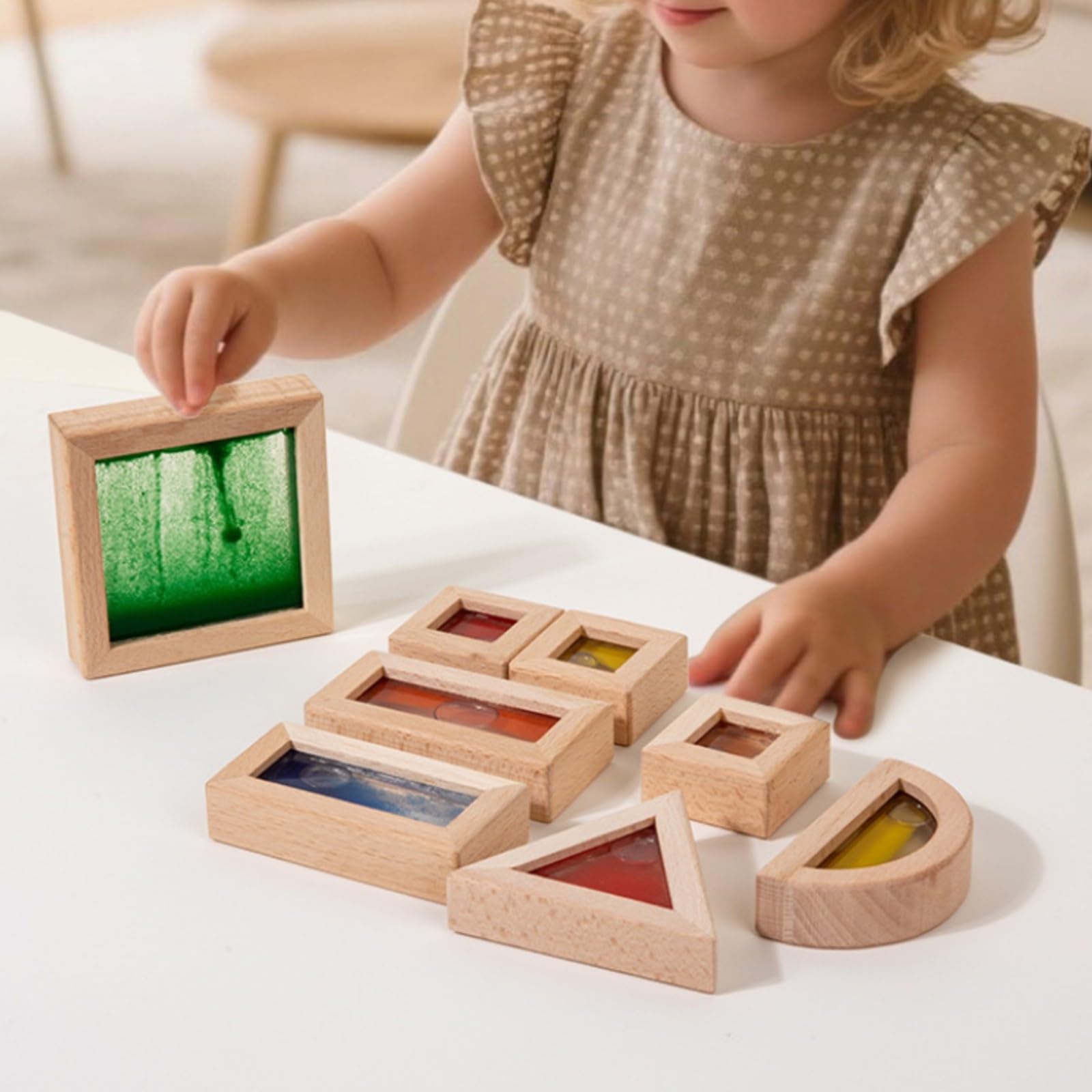8 Pezzi Blocchi Sensoriali Creativo | Trasparente, Blocchi da Costruzione con Finestre Acriliche, Impilatori Geometrici, per Aula Scolastica