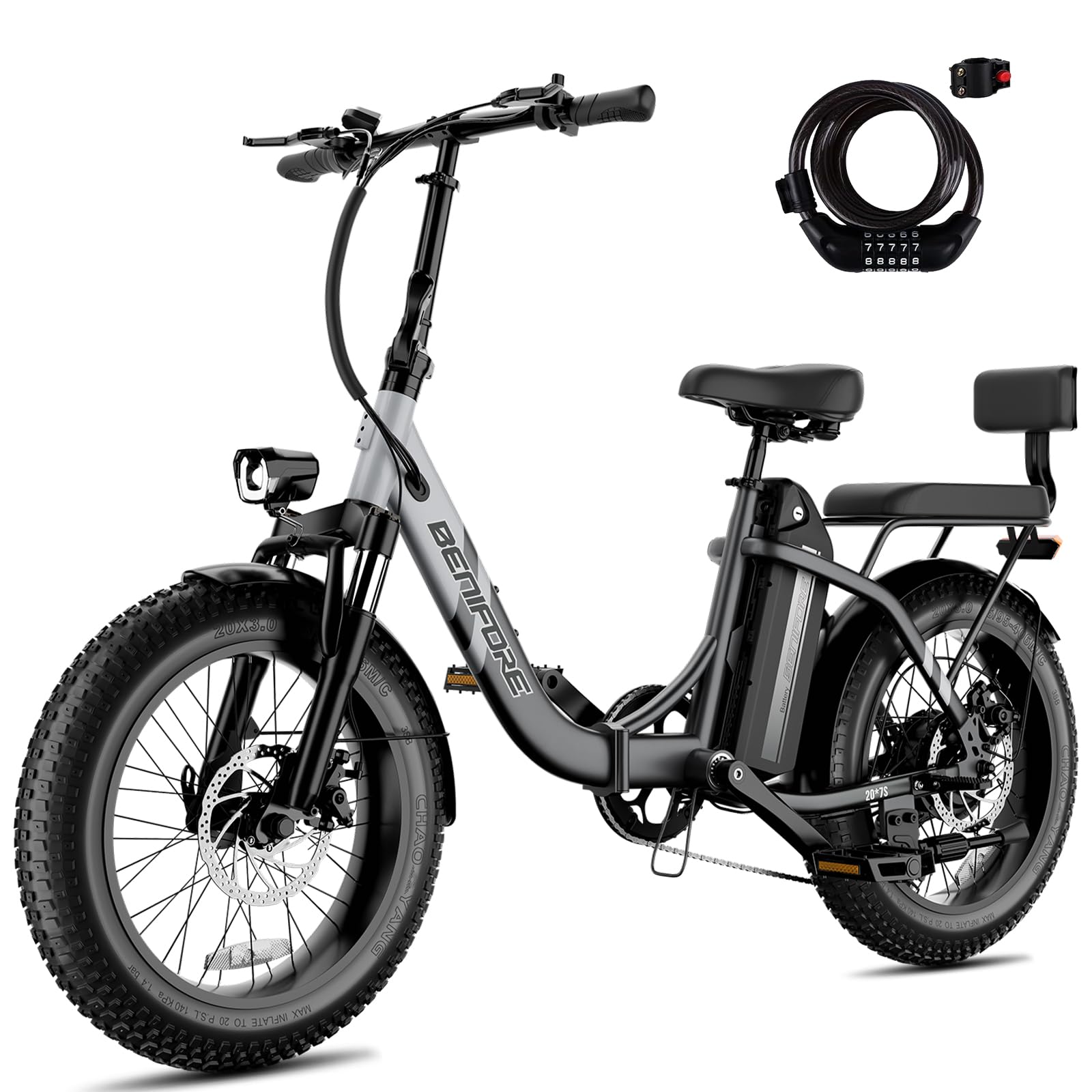 C23 2-Seater Electric Bike for Adults,750W Peak Motor 28 MPH,720WH Removable Battery 65Miles Step-Thru Folding Ebikes,20" Fat Tire E-Bikes with NFC,UL2849 Commuting E Bike for Women/Men