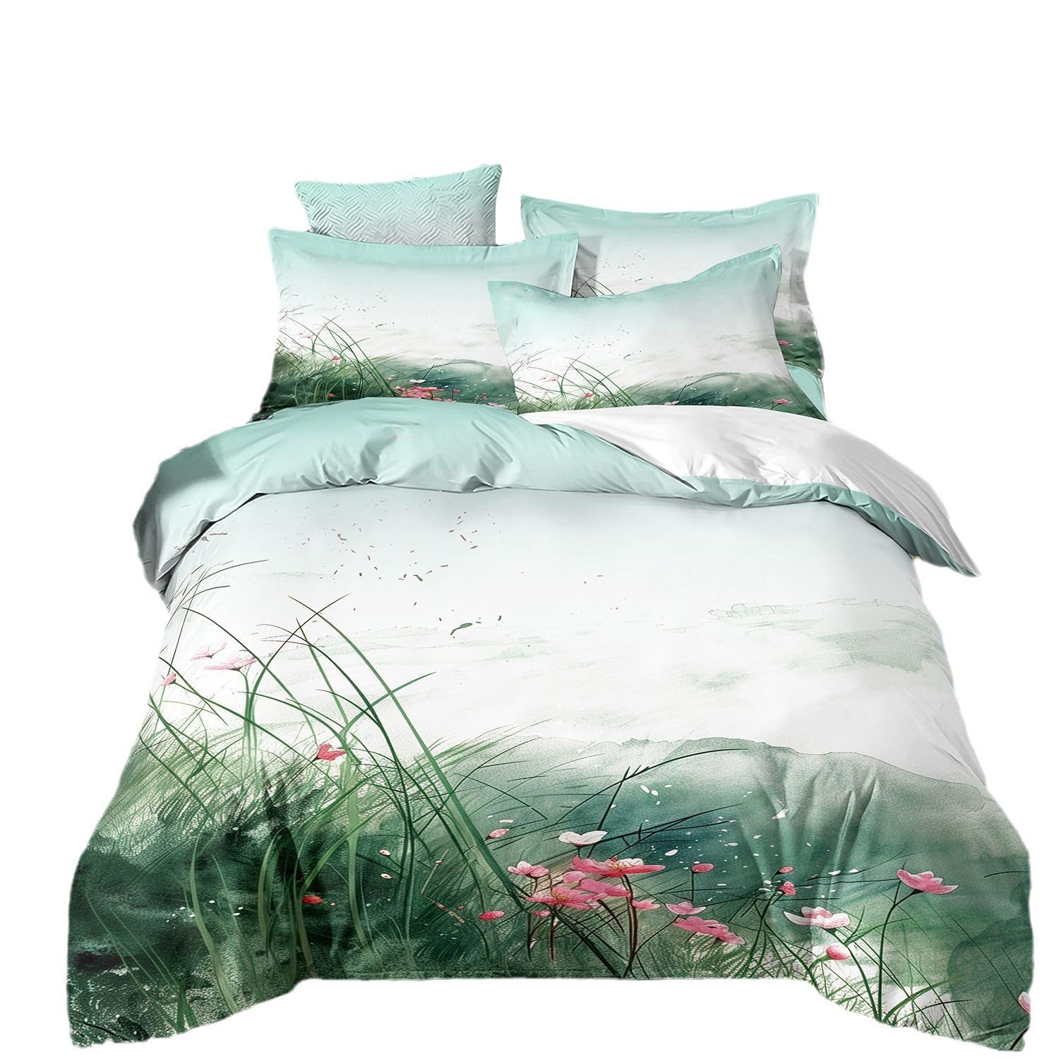 Funda nórdica de cama 135x200 de microfibra verde con dos fundas de almohada