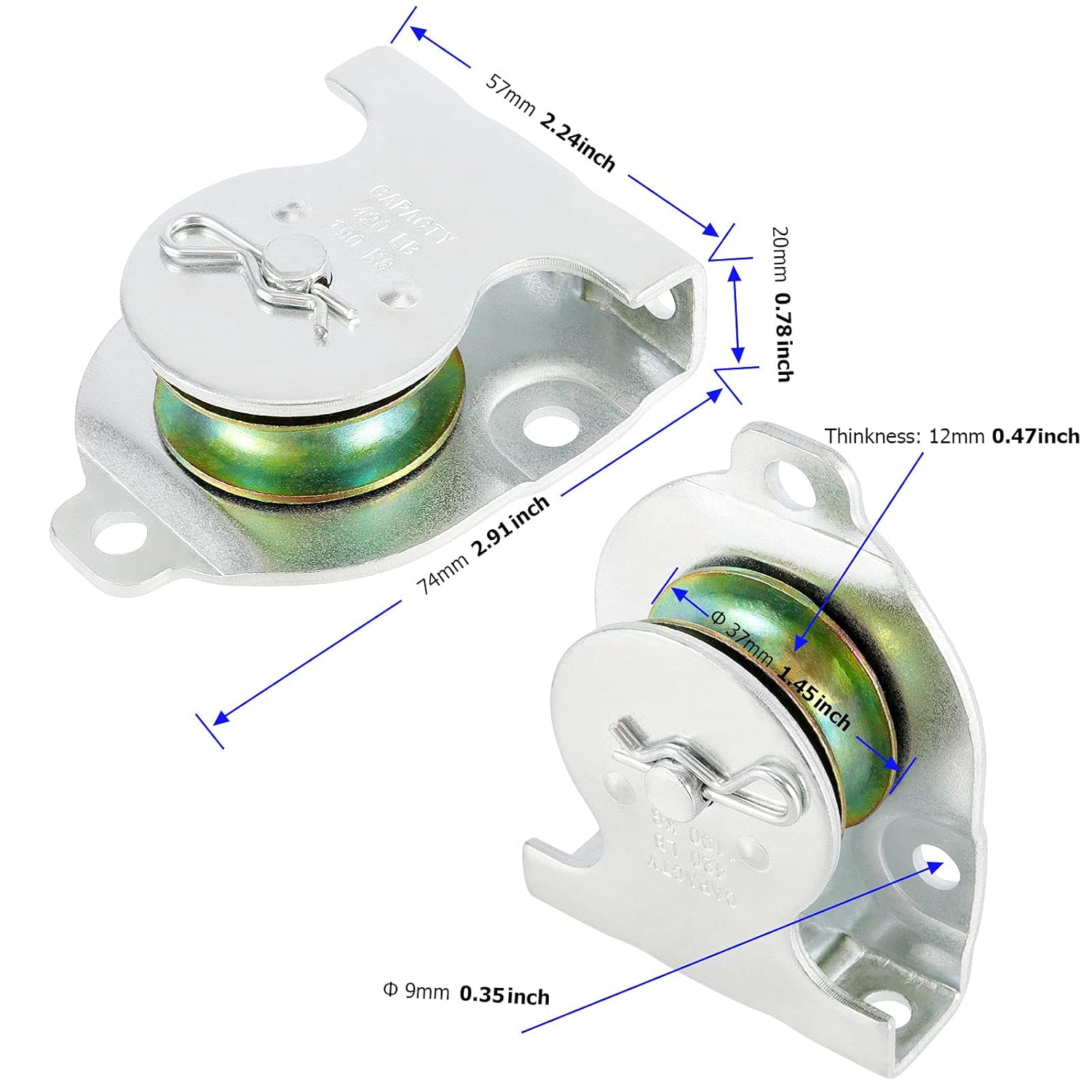 8 Packs Ceiling Mount Single Pulleys, 1-1/2 Inch Wall Mount Single Pulleys for 3/8 Inch Cord or Rope, Zinc Plating, Working Load 420 Lbs