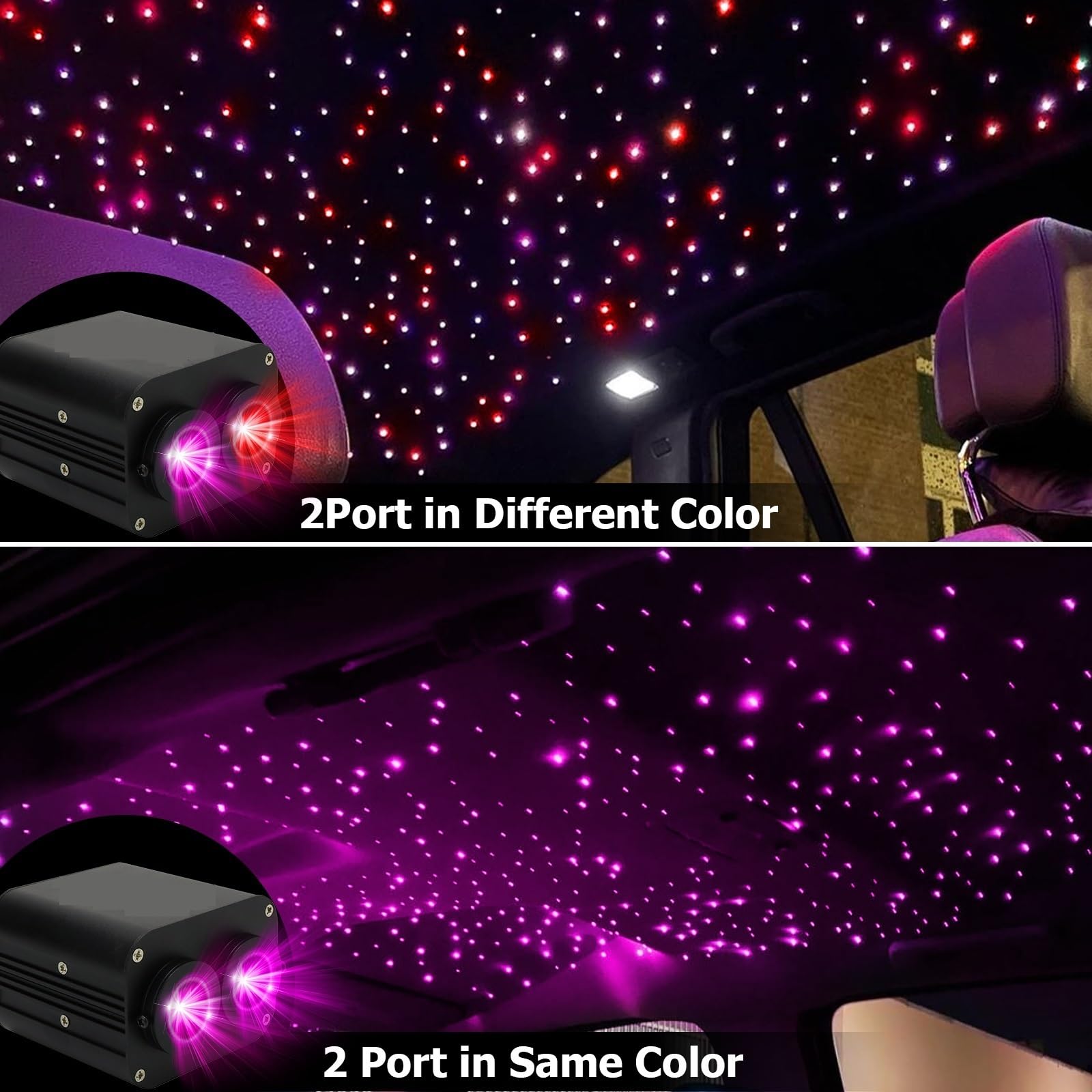 20W Podwójny Port Twinkle RGBW Samochód Gwiaździste Niebo Sterowanie Oświetleniem Sufitowym Auto Wnętrze Samochodu Światło Światłowodowe Na Dach Samochodowy Lampa Gwiazda(2PCS 400pcs 0.75 3M)