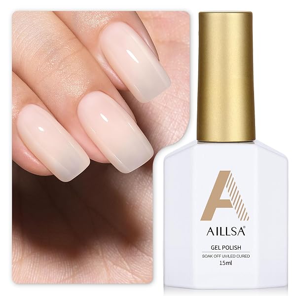 AILLSA Gel Nail Polish Natural Nude Jelly Gel Polish Light Color Translucent Gel Polish Sheer Pink Neutral Nails Soak Of