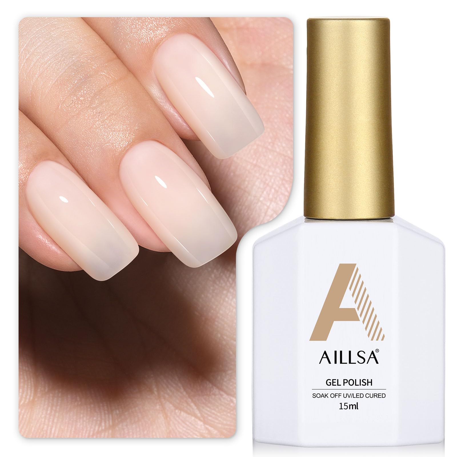 AILLSA Off White Gel Nail Polish Nude White Jelly Gels Nail Polish Light Color Translucent Soak Off U V Polish Beige Natural Gel Polish for Nail Art Manicure DIY at Home 0.51 Fl Oz /GB47