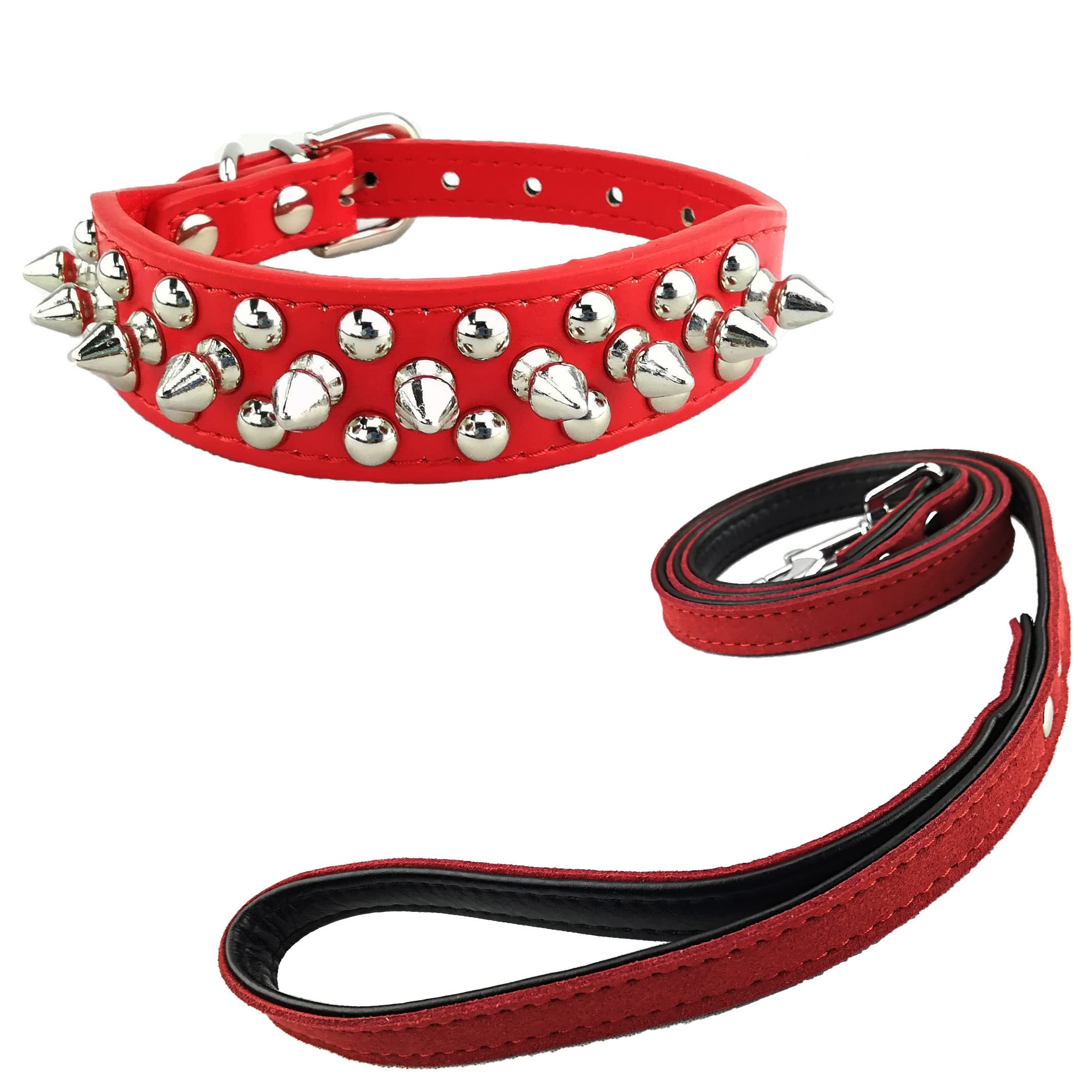 Newtensina Stylish Dog Collars and Leash Set Soft Studded Dog Collar with Soft Suede Leash for Small Dogs