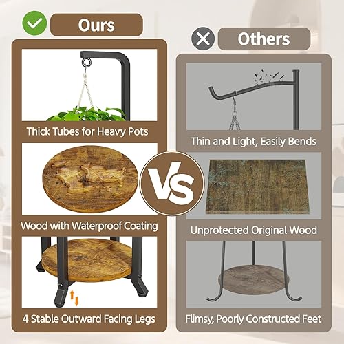 Miniatura 5 de LASZOLA Soporte para plantas negro de 2 niveles de 61.5 pulgadas de alto para interiores con anillo colgante, estante de esquina vertical grande