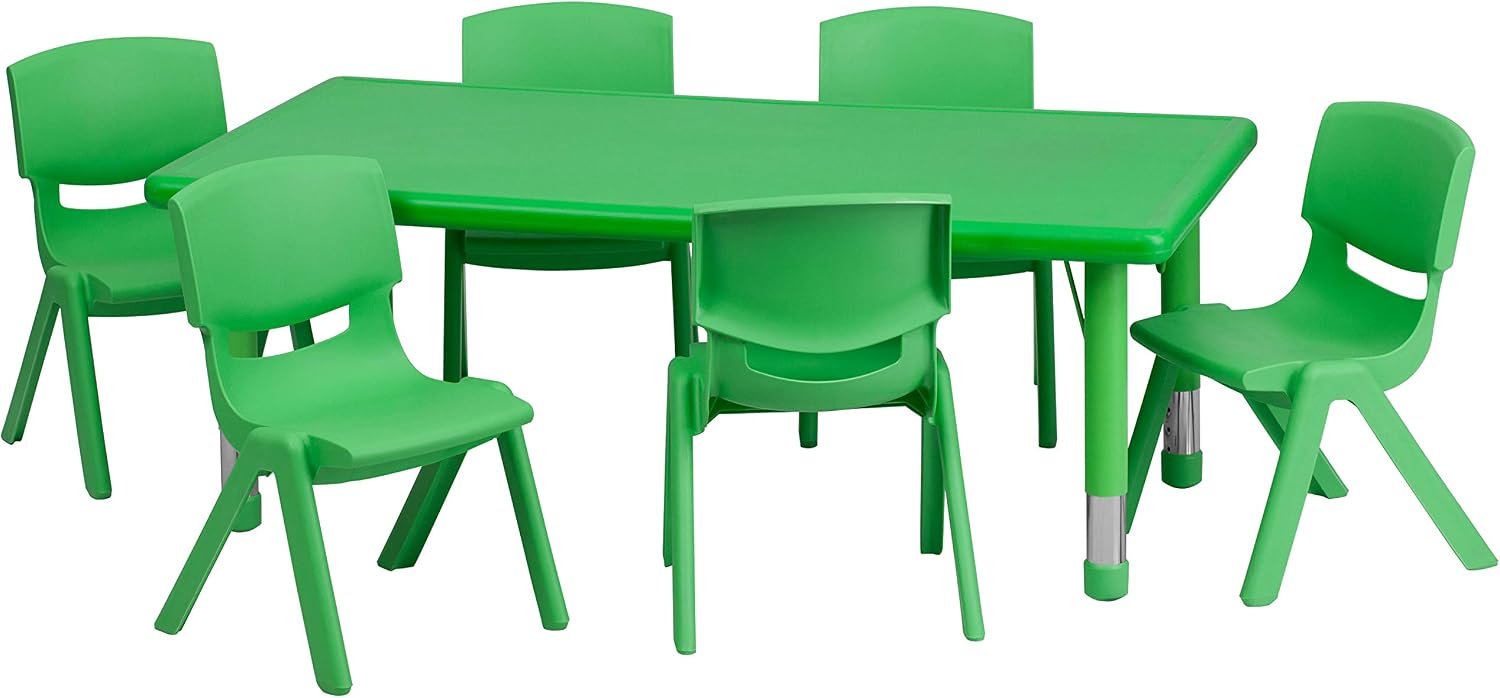 EMMA + OLIVER 24" W x 48" L Green Plastic Adjustable Activity Table Set-6 Chairs