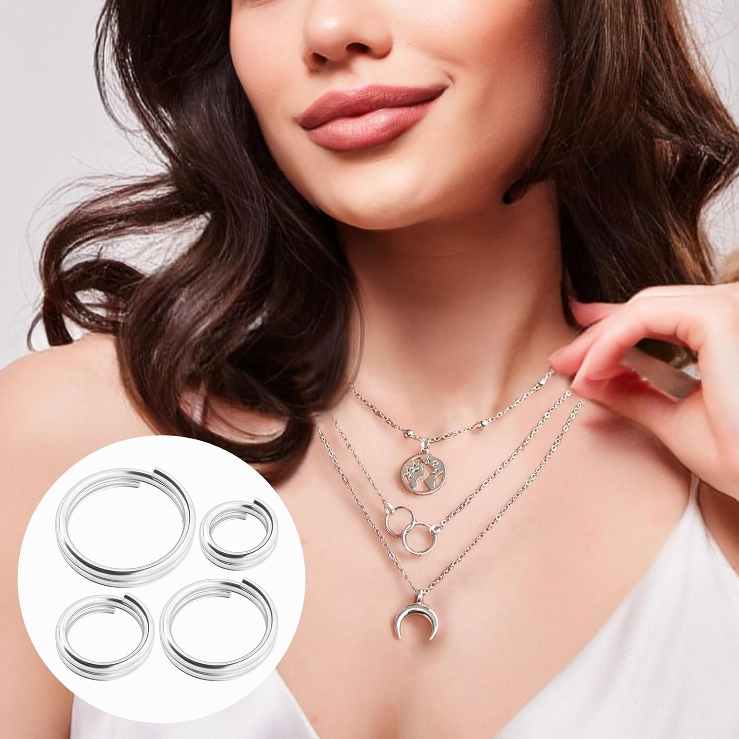4pcs Split Jump Ring for Jewelry Marking, 925 Sterling Silver Mini Key Rings, 4/5/6/8mm Double Loops Round Rings Connectors for Necklaces Bracelets Earrings Keychains DIY Crafts
