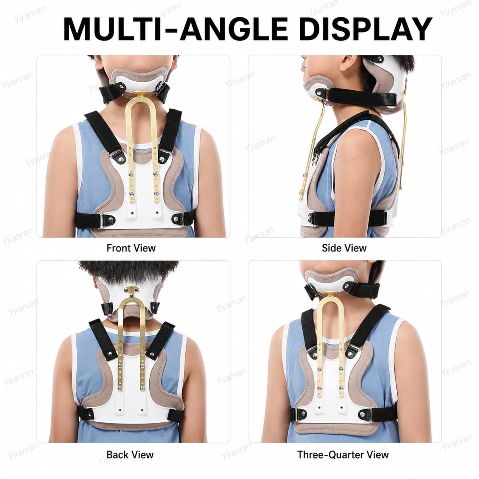 Ortesis de columna para niños,collarín cervical,órtesis cabeza, cuello y pecho,ajustable libremente,transpirable y agradable para la piel,con soporte lumbar en U para el alivio lesiones cuello y