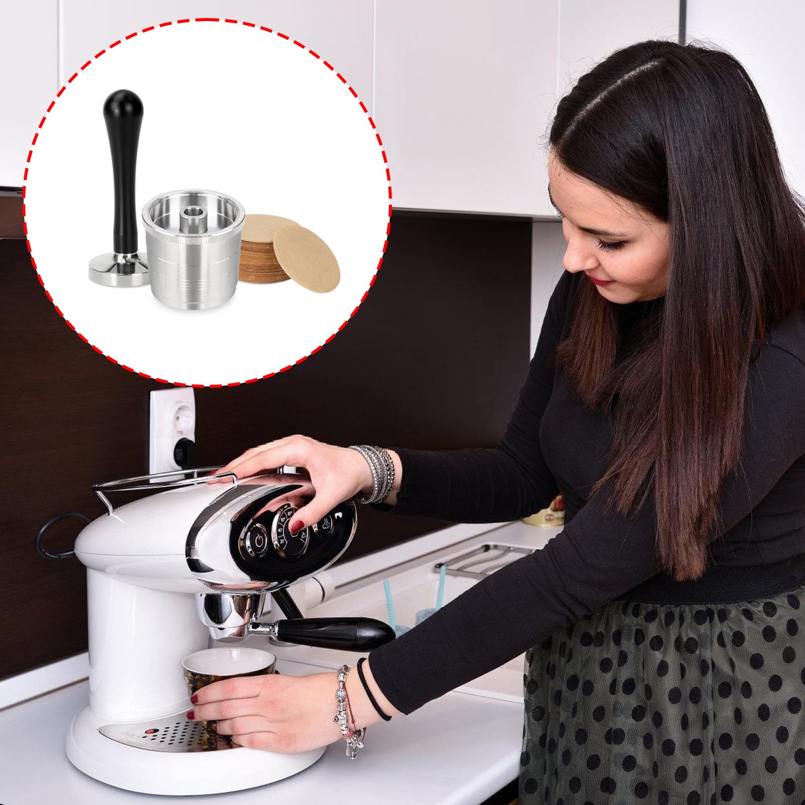 El juego de prensa de tazas de café incluye hojas de filtro y cápsulas de prensa, adecuadas para un mejor control del sabor en accesorios de cápsulas de preparación