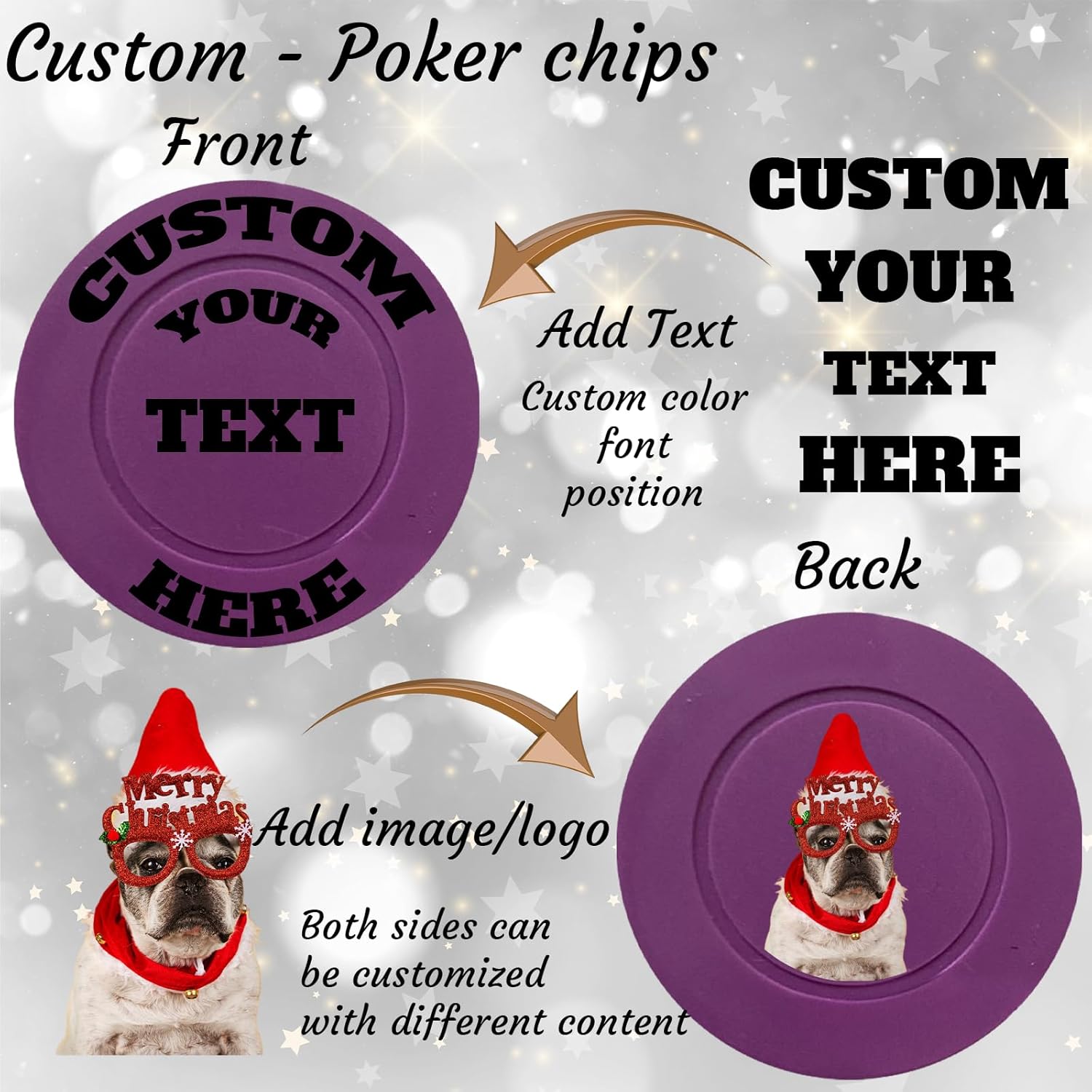 Custom Poker Chips Personalized Plastic Poker Chips with Logo Funny Parties Chips Print Your Photo or Text Golf Ball Markers for Putting Green Purple