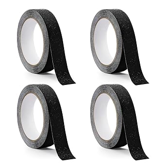Anti-Slip Tape 5m x 2.5cm 16.4ft x 1in High-Grip PVC Safety Tape with Quartz Sand for Floors, Stairs, Warehouse, Office Waterproof & Anti-Static Black, 4 Pack