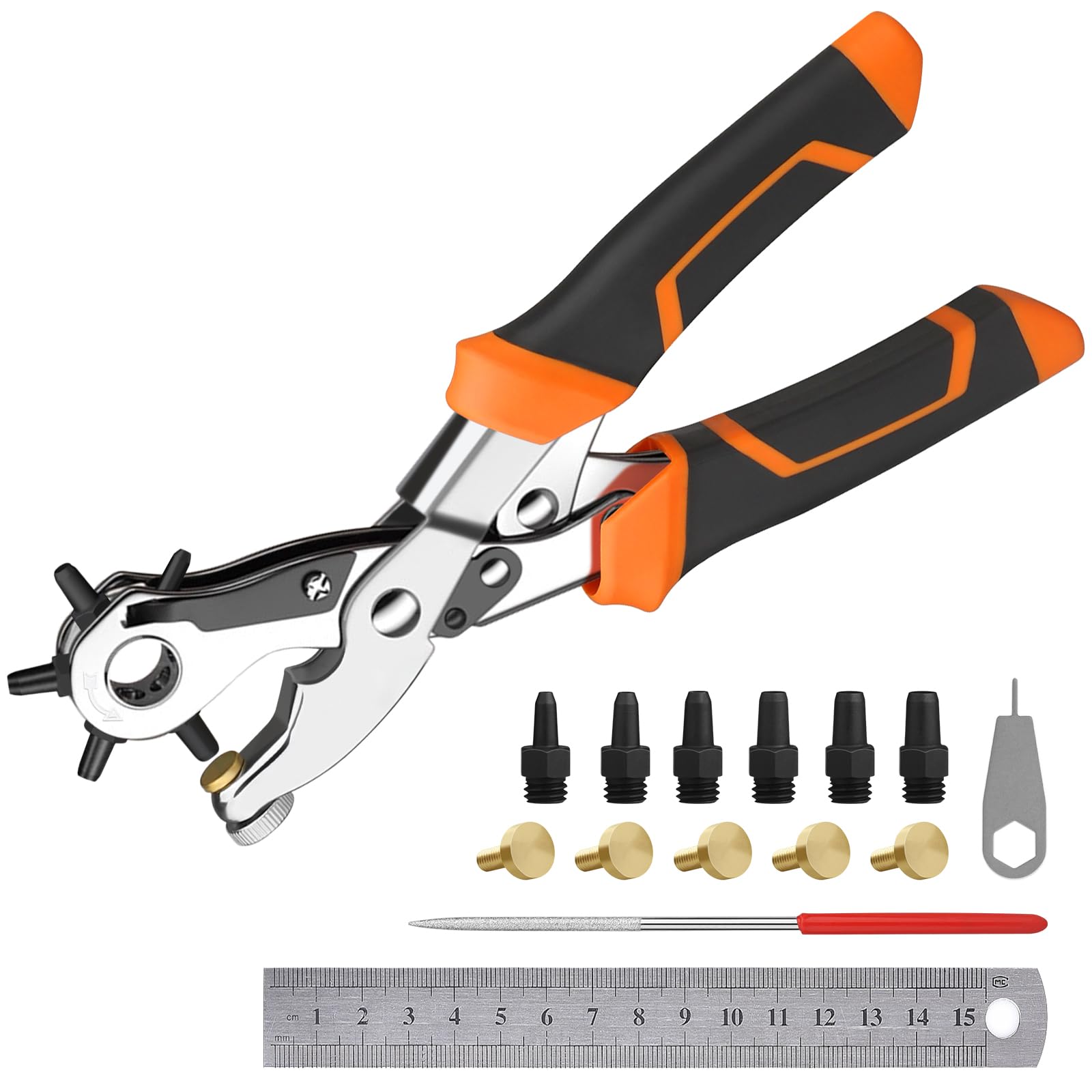 Lederen riem gat klem, rood handvat boorgat riem, 6 gaten perforator