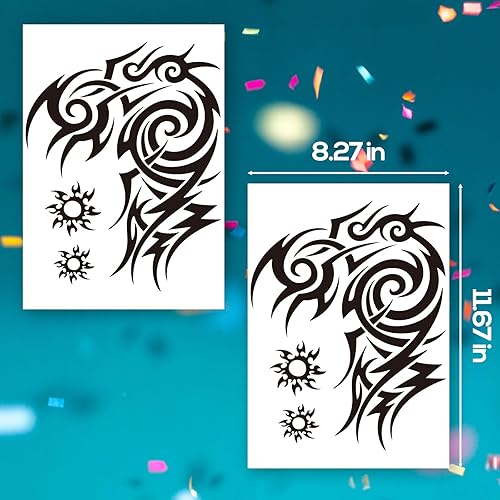 Miniatura 7 de 2 hojas de tatuajes temporales para hombres, tamaño grande de 8.27 x 11.67 pulgadas, calcomanías temporales de tatuaje tribal duradero para adultos,