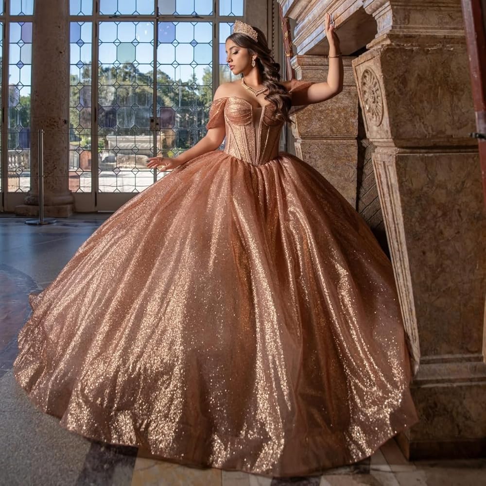 glitter sweet 16 dresses Jeweled Off the Shoulder Ball Gown by Elizabeth KGL1821 main image 1