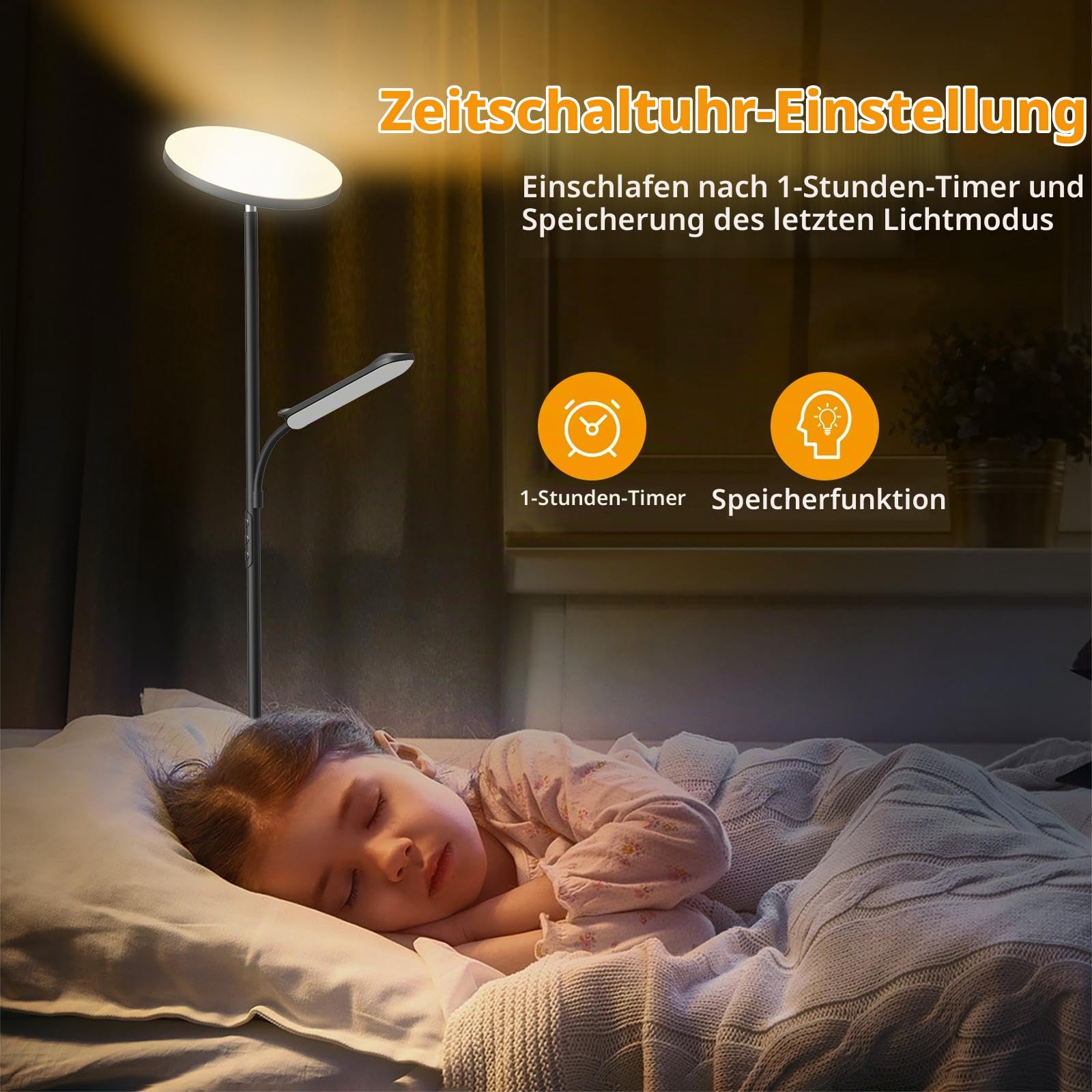 Stehlampe Wohnzimmer Dimmbare - 42W Deckenfluter mit Leselampe, LED Deckenfluter mit 2700K-6500K Farbtemperatu, Moderne Standleuchte mit Fernbedienung & Touch-Steuerung, für Wohnzimmer Schlafzimmer