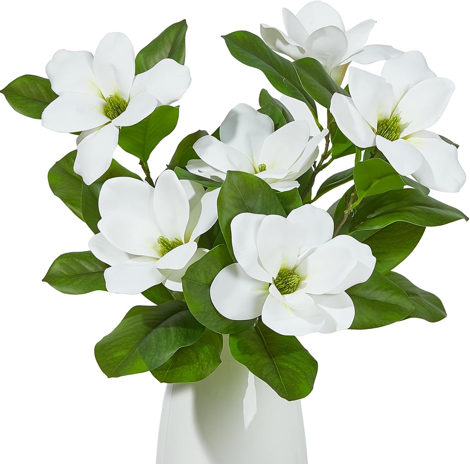 Heleze Artificial Magnolia Flowers Branches 28 Inch Faux Greenery Stems with Leaves Real Touch Magnolia Home Decor 3 Pcs White