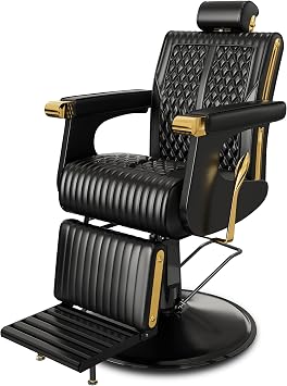 Baasha All Black Reclining Barber Chair, 440 lb Hydraulic Barber Chair with 22.83 Stable Base, 90165 Locking Backrest, Adjustable & Removable Headrest, Stainless Steel Frame, Wide Thick Cushion
