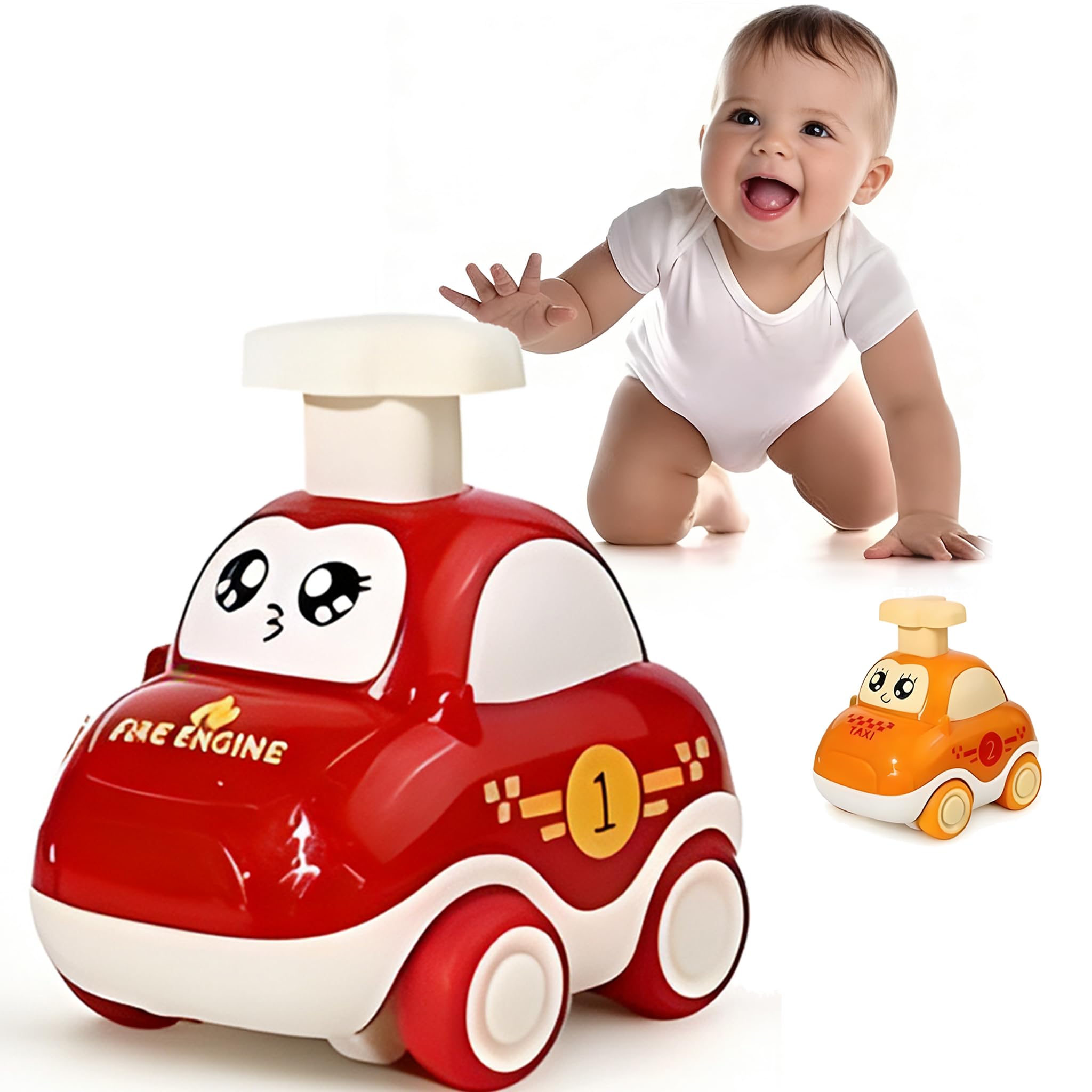 focombance Press to Go Cartoon Cars Racing Cars Toys for Toddlers 1 2 3 Year Old Boys Birthday Gift for Boys Girls Mini Vehicle Toys Friction Car Party Favors for Kids ABS Red